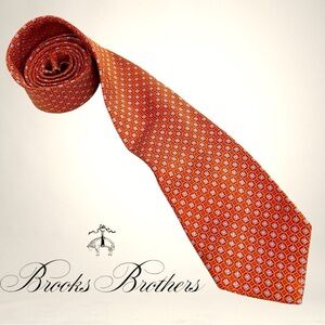 Brooks Brothers Silk Tie - Vibrant Orange Geometric Medallion